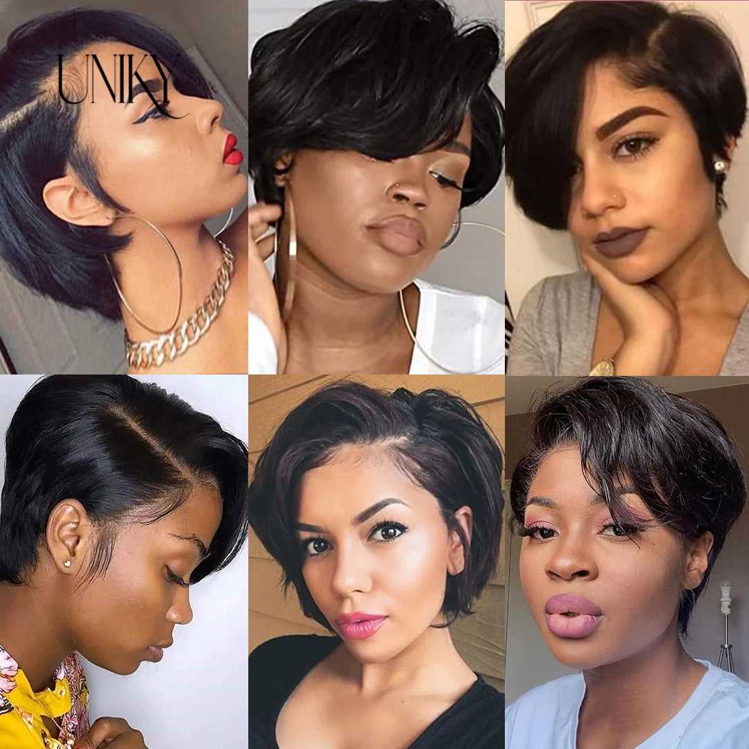 Pixie Cut Wigs Human Hair Wigs For Women straight Short Bob Wig Brazilian PrePlucked 13x4 Lace Frontal Human Hair Wig 180Density