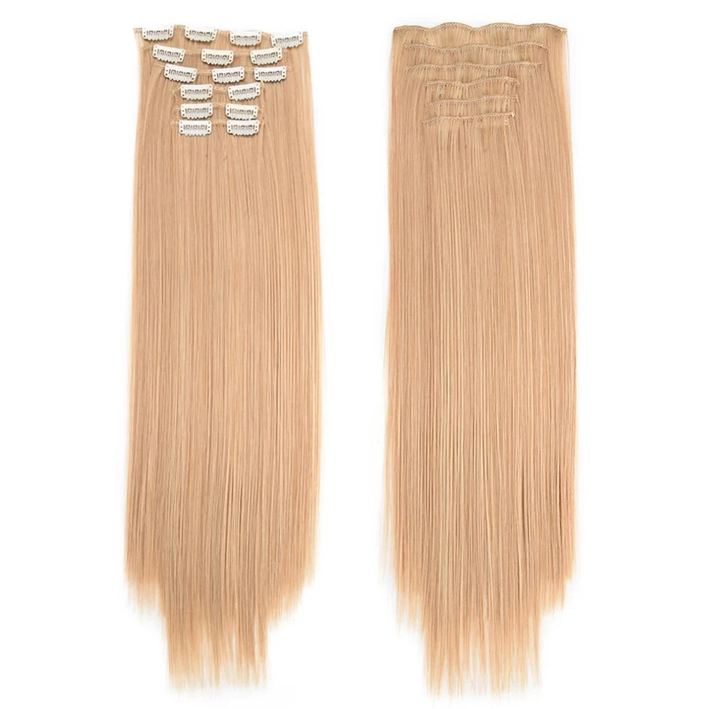 Clip in Hair Extensions Synthetic 24Inch Long Invisible Natural Straight 6 PCS Thick Seamless Clip on Hair Extensions for Women