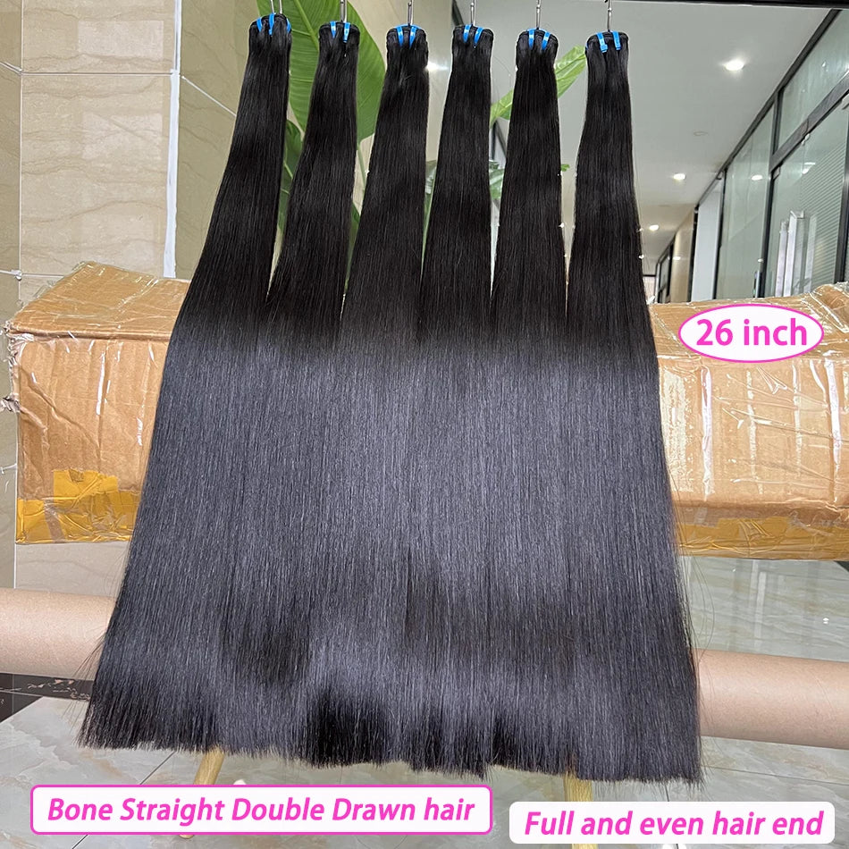 15A Bone Straight Super Double Drawn Human Hair Bundles Weave Raw Virgin Hair Extensions #1b Natural Color Can Dye #613 Color