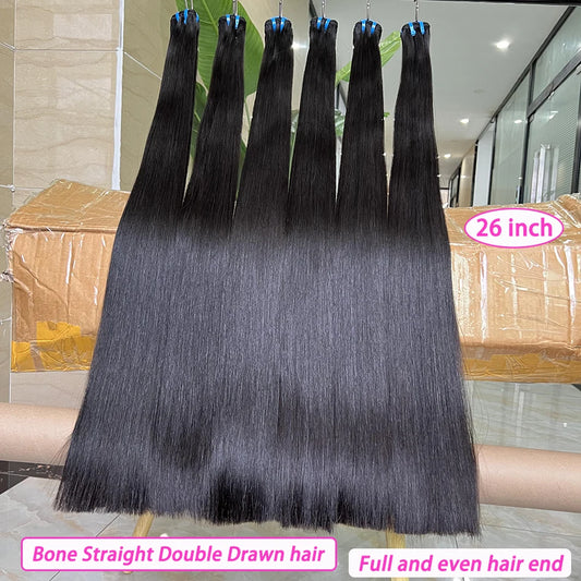 15A Bone Straight Super Double Drawn Human Hair Bundles Weave Raw Virgin Hair Extensions #1b Natural Color Can Dye #613 Color