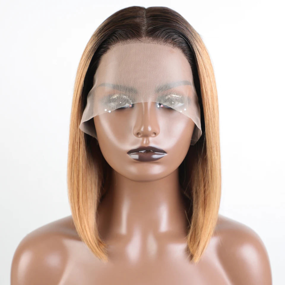 Lekker Highlight Blonde Short Straight Bob 13x6x1 Lace Front Human Hair Wigs For Women Brazilian Remy Hair Colored Glueless Wigs