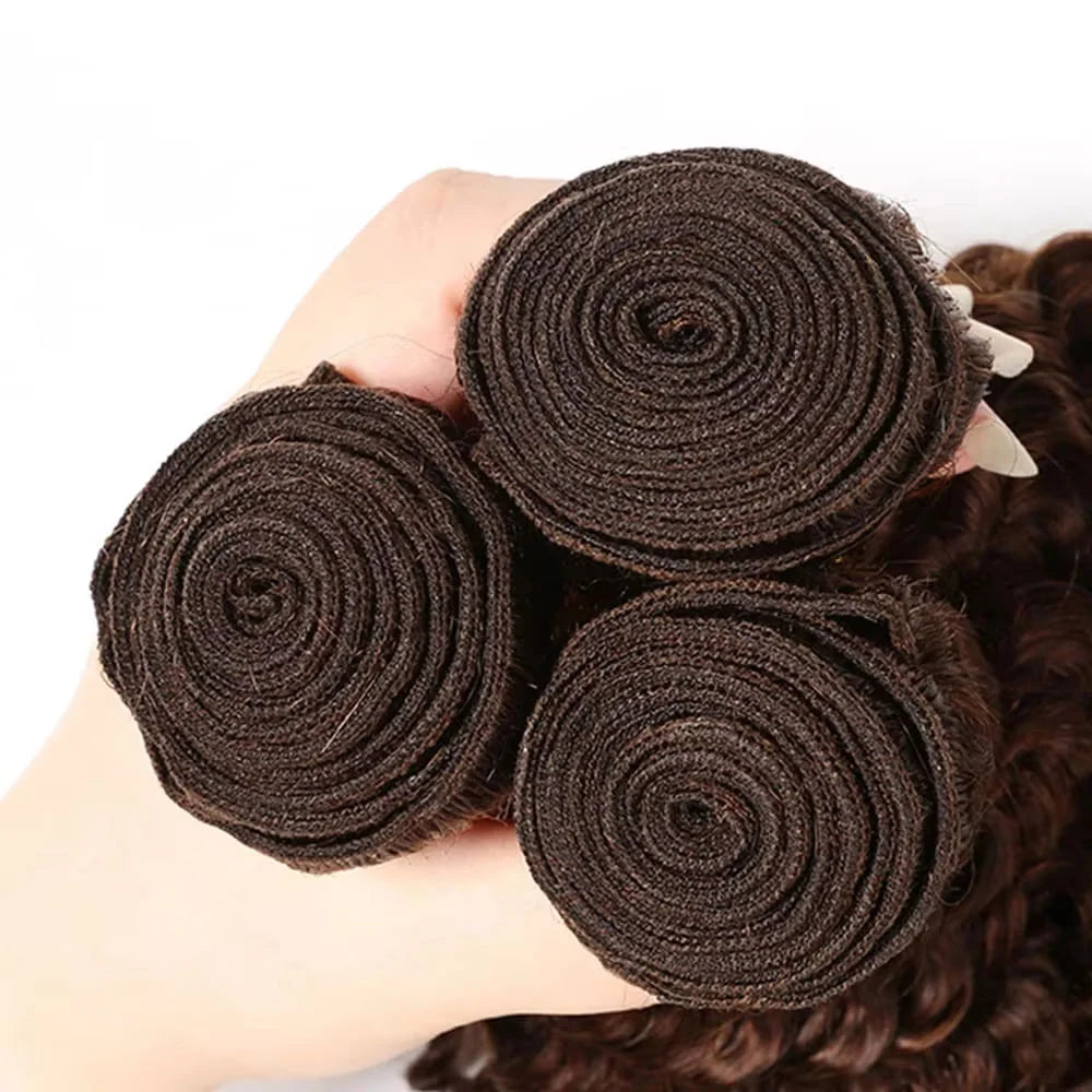 Chocolate Brown Color #4 Human Hair Bundles Deep Wave 32 Inch For Woman Brazilian Virgin Hair Weave Human Hair Curly Water Wave