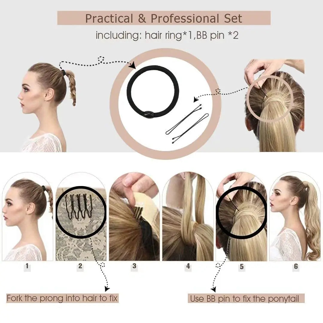 VeSunny Ponytail Human Hair Straight 80g Clip in Hair Extensions Human 14-22" Natural Hair Horse Tails No Claw Clip