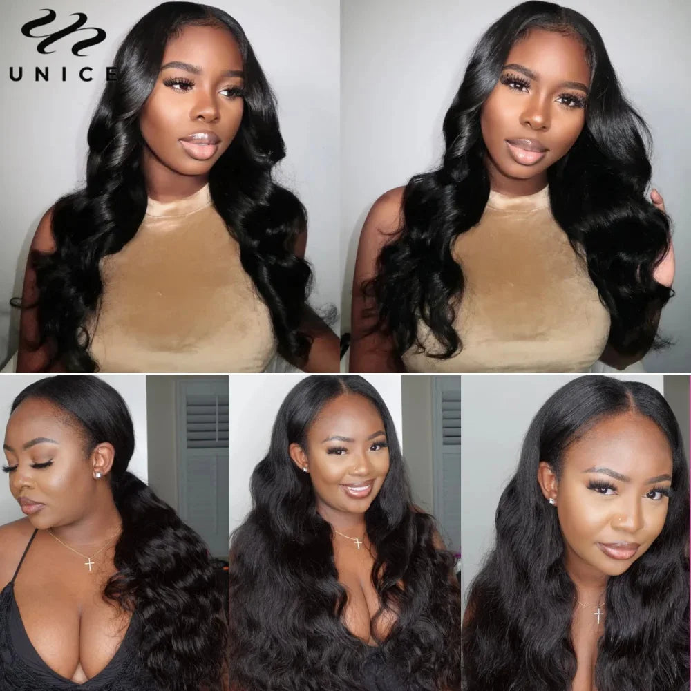 UNICE Hair Upgraded Drawstring Body Wave V Part Wig 100% Human Hair Natural Color V-Part Wig Ombre Brown VPart Wigs 150% Density