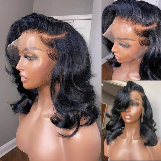 Body Wave Bob Wig Short Wigs 13X4 Lace Front 100% Human Hair 200 Density Transparent Lace Closure Wig PrePlucked With Baby Hair