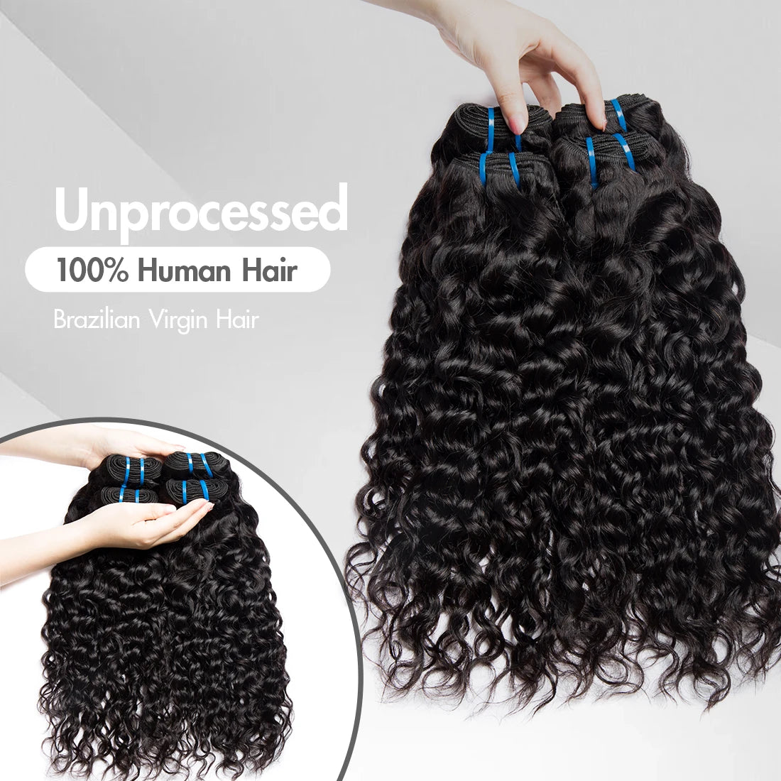 100% Human Hair Bundles 12A Unprocessed Water Wave Bundles Human Hair Weaving Maxine Wet and Wavy Curly Hair Bundles Extensions