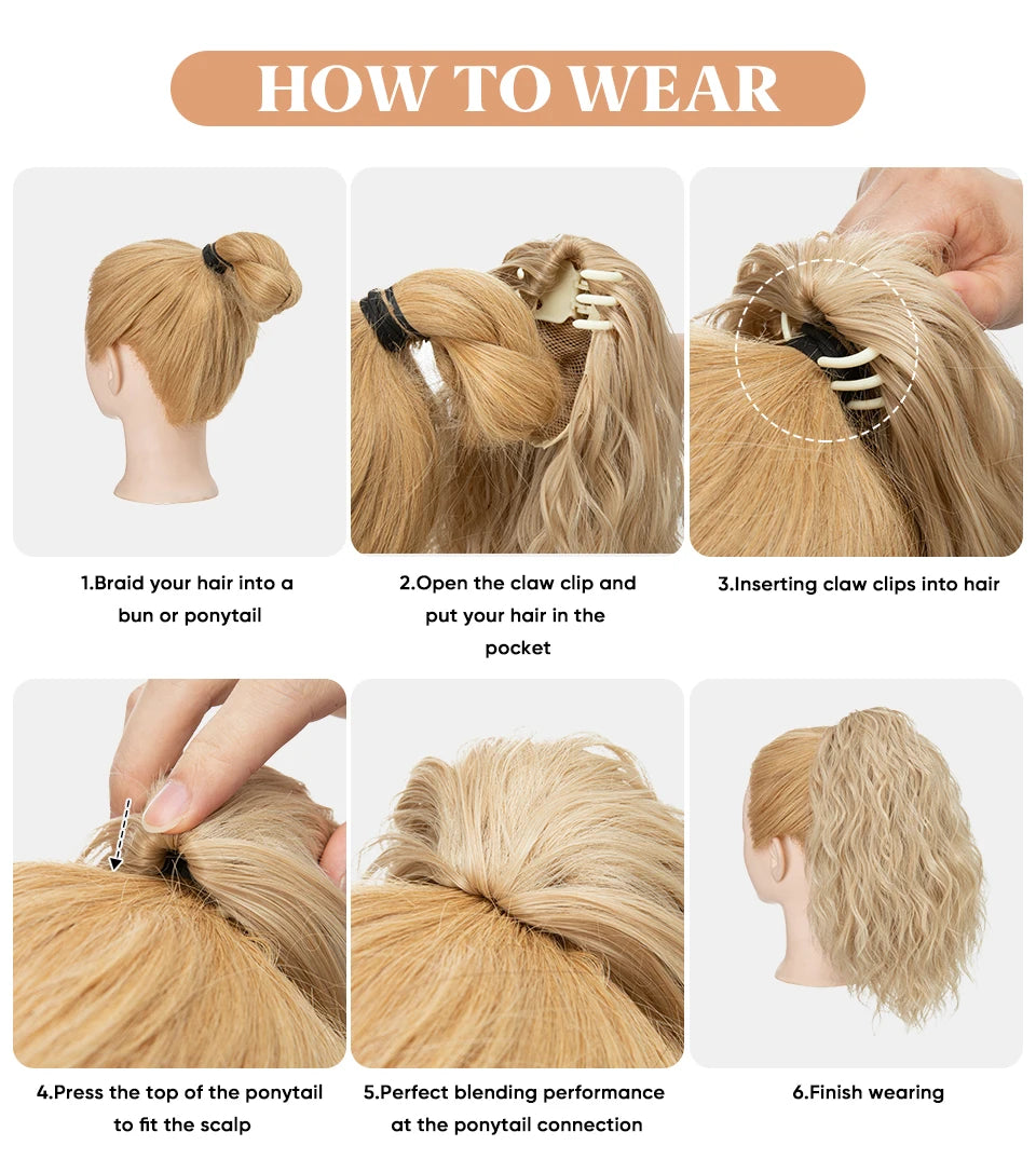13Inch Premium Synthetic Curly Claw Clip In Ponytail Blonde Brown Short Hairpiece Fake Hair False Pigtail Hair Extensions P064