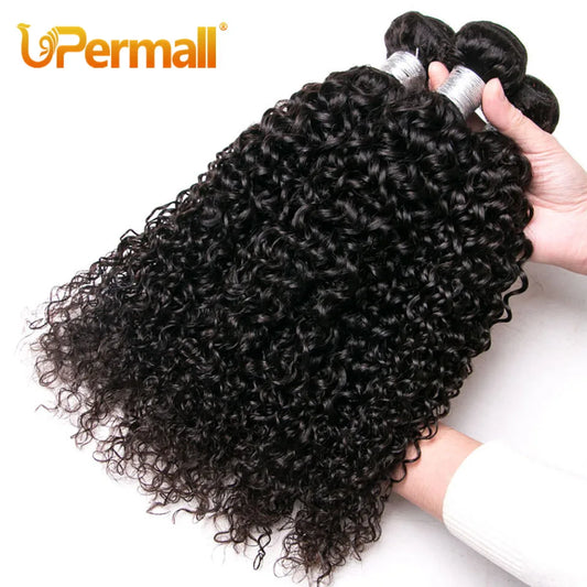 Upermall 2/3/4 Kinky Curly Human Hair Bundles With Frontal HD Transparent 13x4 Brazilian Jerry Curl Weave and Frontals Soft 10A