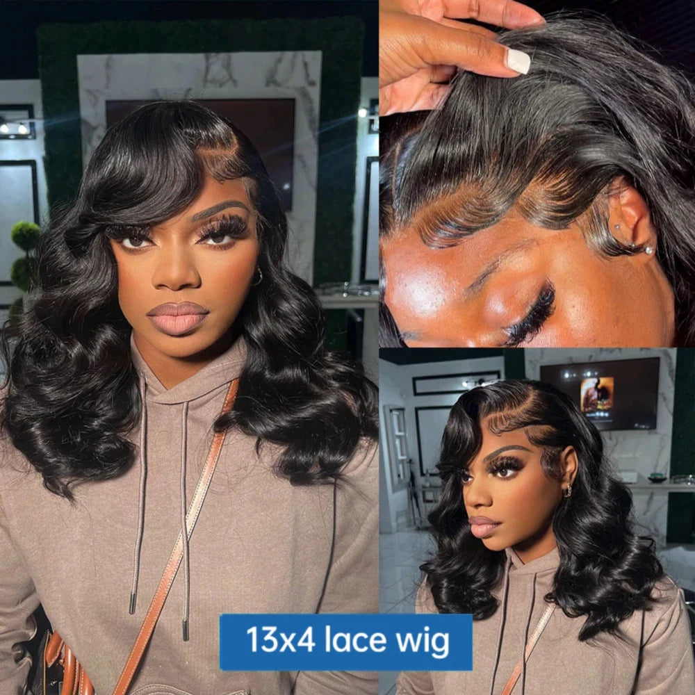220 Density Body Wave Short Bob Wigs Human Hair 13x4 Transparent Lace Front Human Hair Wig Preplucked Lace Frontal Wig For Women