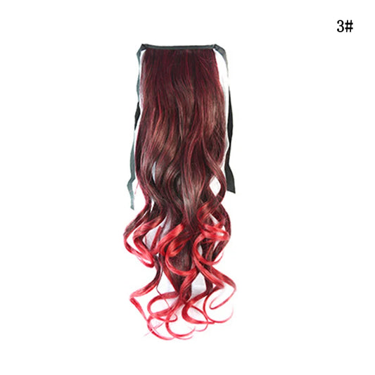 18" Long Curly Synthetic Ponytail Hairpiece Clip-In Extensions Wrap around Girl's Hair Extension for Women