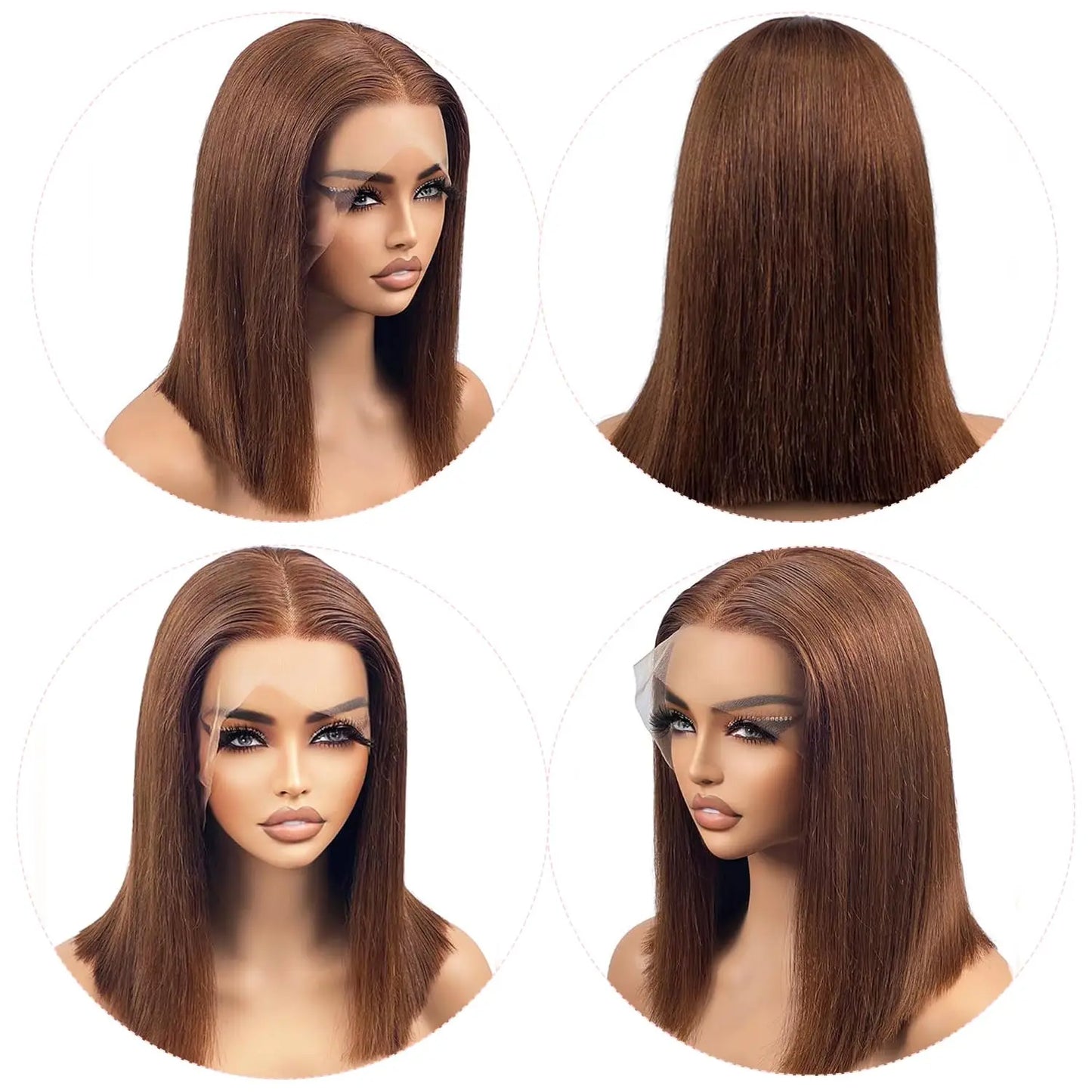 Straight Bob Wig Human Hair Color #4 Chocolate Brown HD Lace Front Wig 13x4 Lace Front Wigs Human Hair Pre Plucked 200% Density