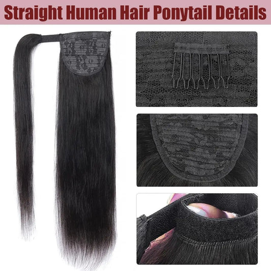 Ponytail Extension Human Hair Wrap Around Clip in Hair Piece Ponytail Extension Human Hair Straight Ponytail With Magic Paste