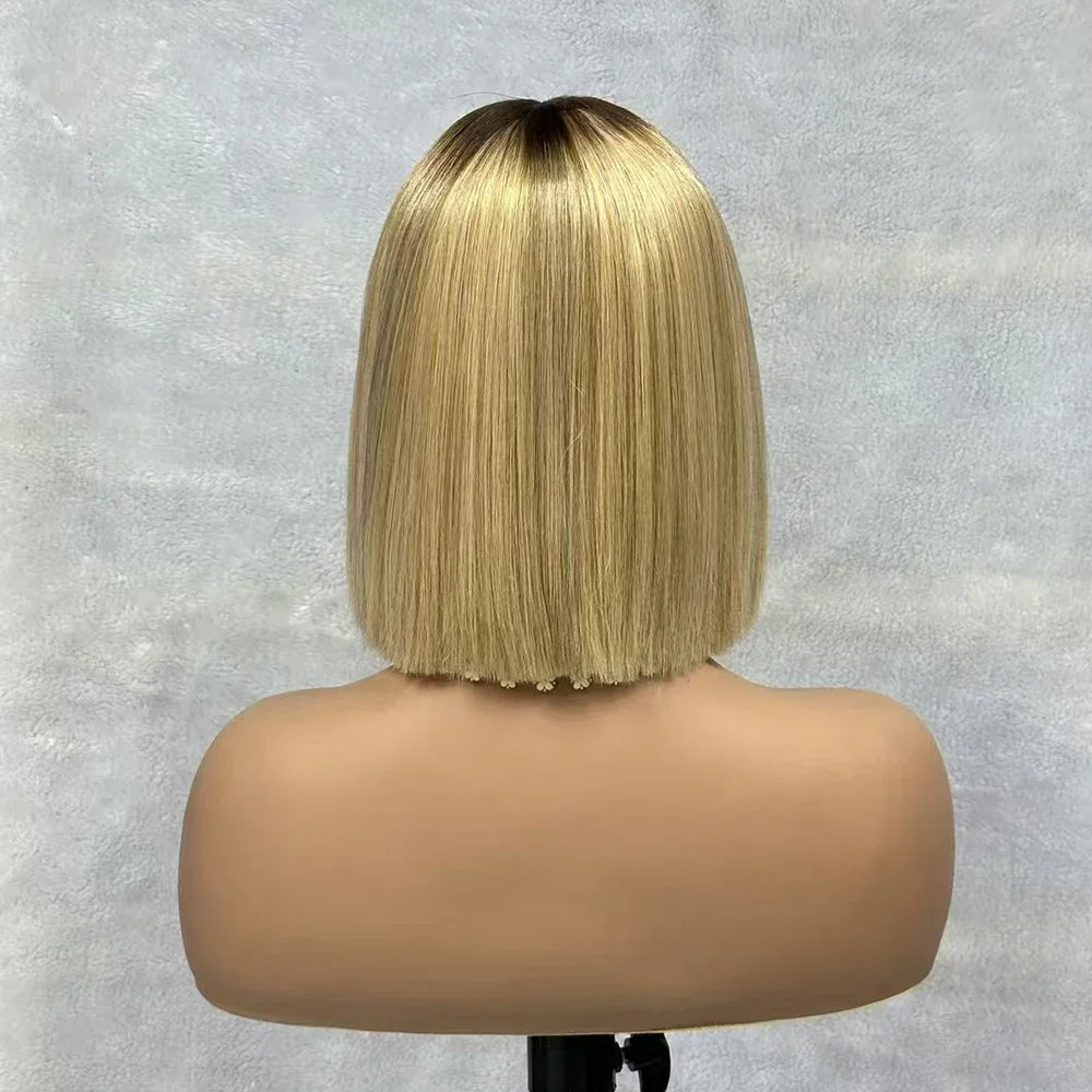2x6 Lace Closure Bob Wigs Honey Brown Color Vietnam Raw Bone Straight Human Hair Short Bob Glueless Wigs for Women 180% Density