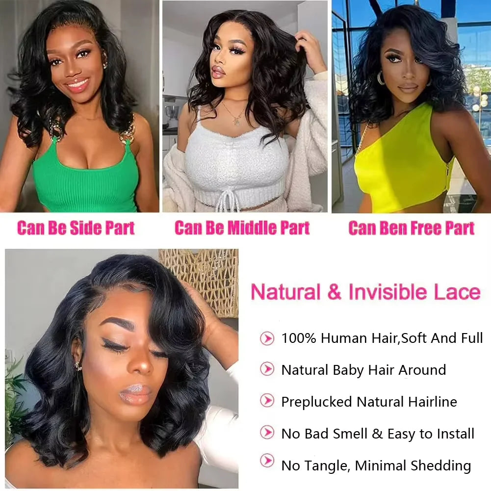 250% 13x4 Bouncy Curly Short Bob Body Wave Human Hair Wigs Hd Transparent Lace Frontal Wig Curly Hair Short Bob Wigs For Women