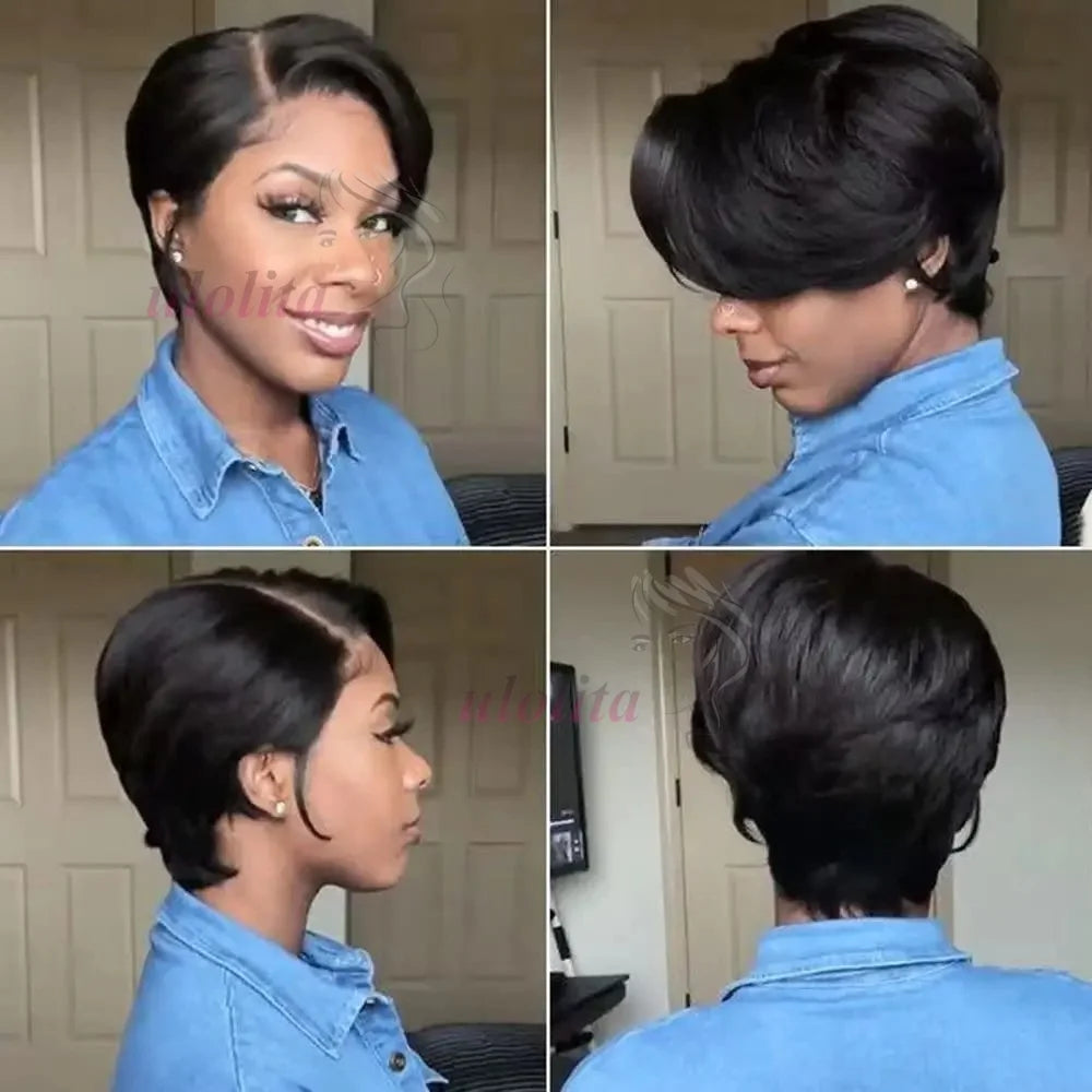 Pixie Cut Wig Brazilian 613 blonde Straight Side Part Wig 13x4 Short Bob HD Transparent Lace Front Human Hair Wig For Women