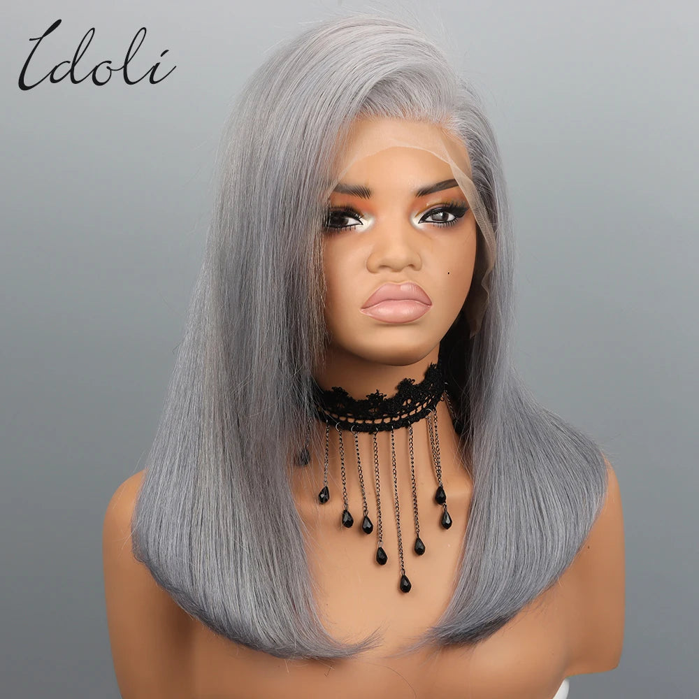 Salt and Pepper Grey Wigs Human Hair Bob Wig 13x4 Straight Lace Front Wigs Human Hair Natural Hairline Gray Human Hair Wig
