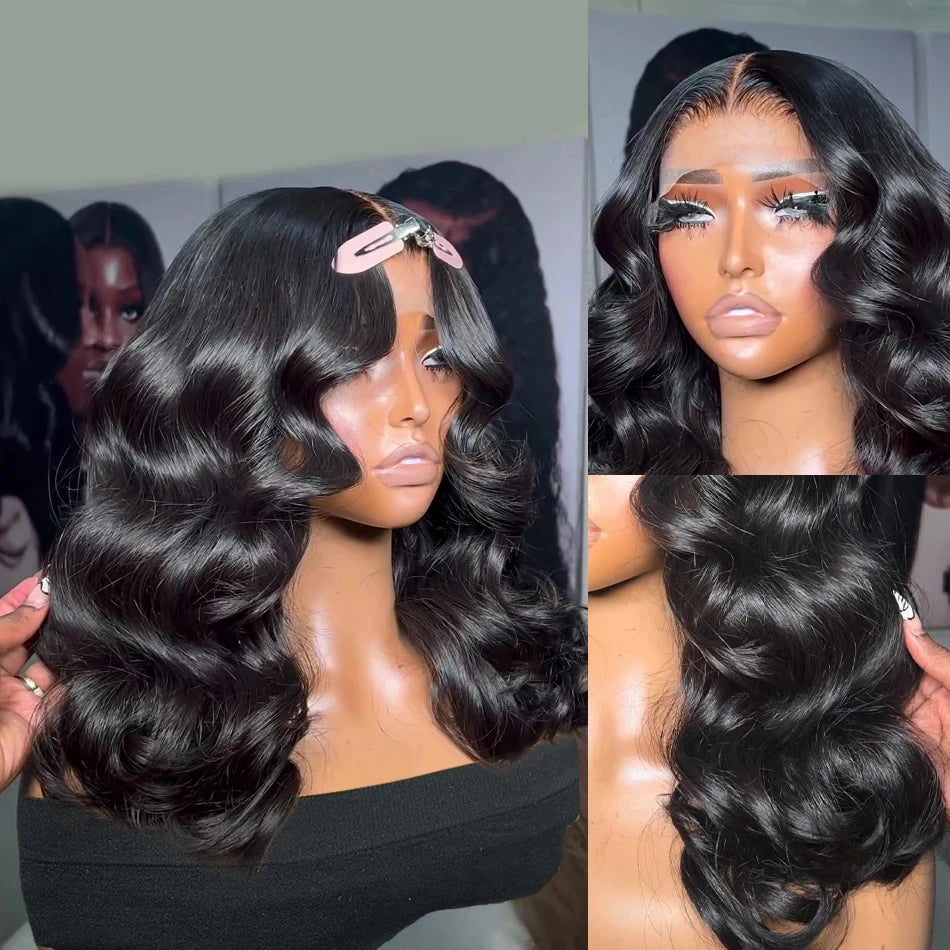 220 Density Body Wave Short Bob Wigs Human Hair 13x4 Transparent Lace Front Human Hair Wig Preplucked Lace Frontal Wig For Women