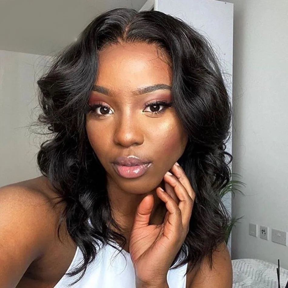 Body Wave Bob Wig Short Wigs 13X4 Lace Front 100% Human Hair 200 Density Transparent Lace Closure Wig PrePlucked With Baby Hair