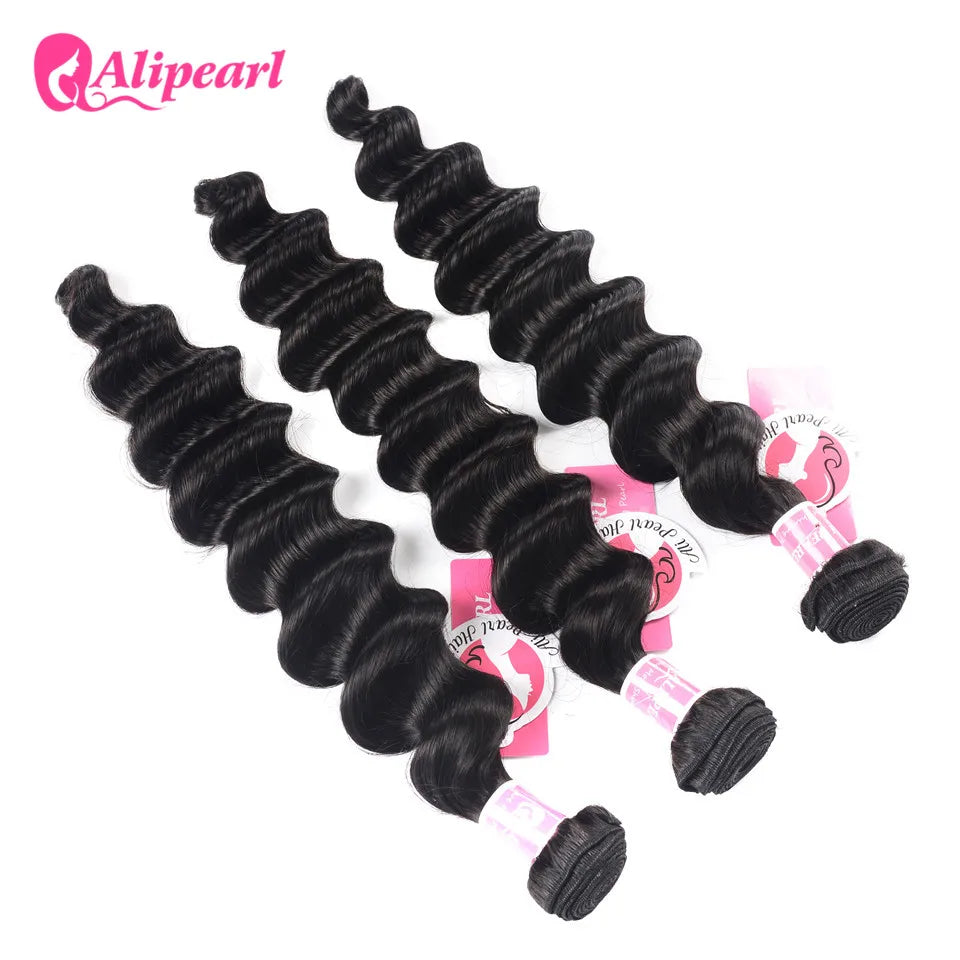 Ali Pearl Hair Loose Deep Wave Bundles Brazilian Hair Weave 3 Bundles 100% Human Hair 4 Bundles 8-26 inches Remy Hair Extension
