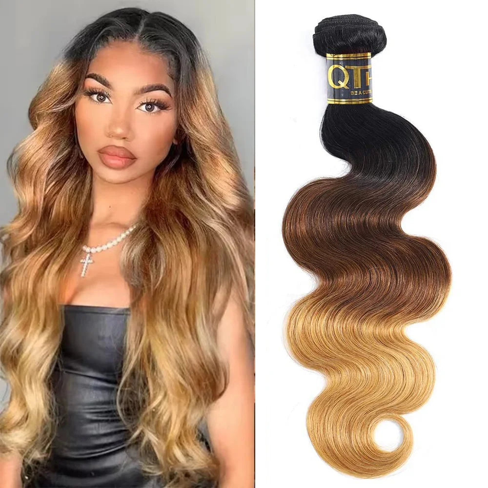 Ombre Color Body Wave Human Hair Bundles With Closure Brazilian Virgin Hair Bundles 1b/4/27 1b/4/30 Hair Weave Bundle Human Hair