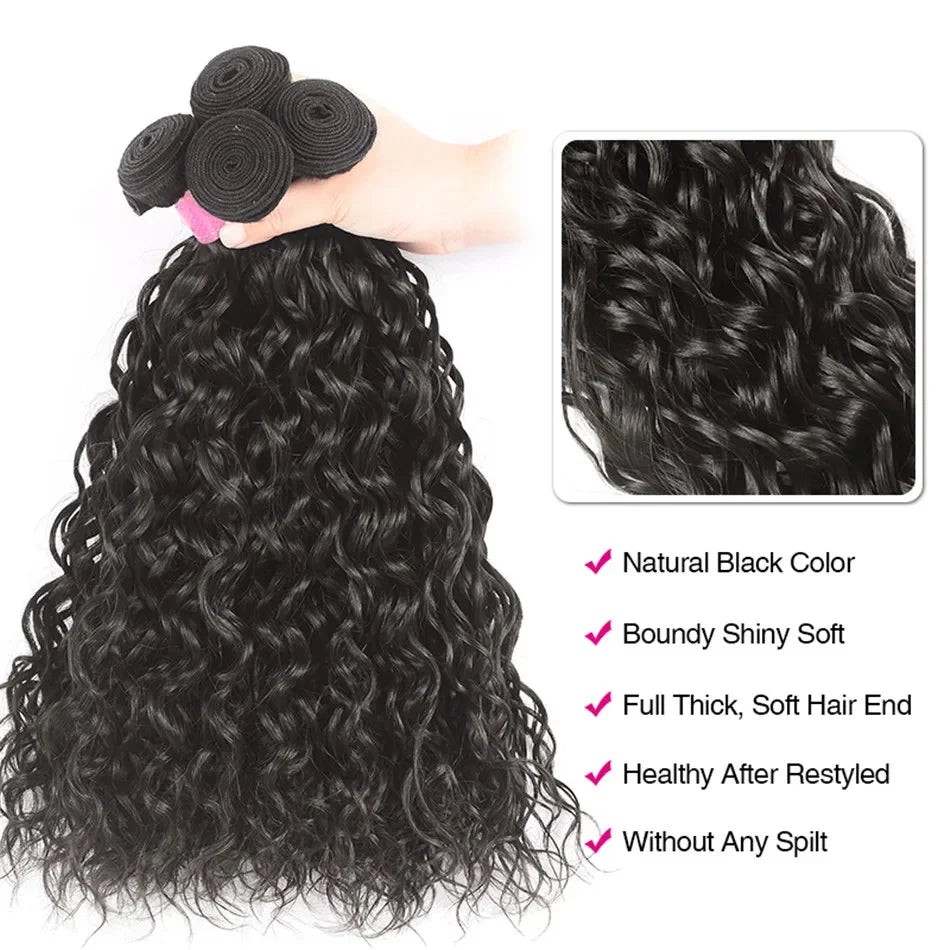 UNice Hair Water Wave 3/4 Bundles with 13x4 Lace Frontal Virgin Human Hair Bundles Can Make 250% Water Wave Lace Fro Wig