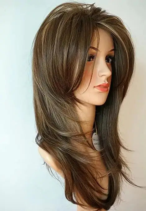 SuQ Classic Curly Wig Hair Synthetic Natural For Women Cosplay Brown WIth Blonde Heat Resistant Daily Wigs