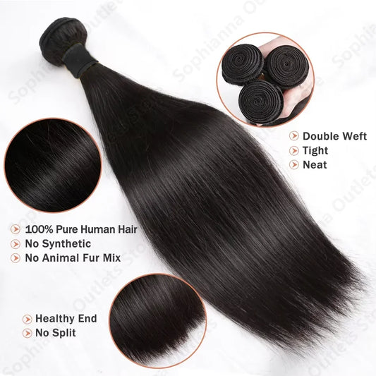 28 30 36 40 Inch Bone Straight 100% Real Human Hair Straight Human Hair Bundles Raw Hair Bundles Brazilian Hair Weave Extensions