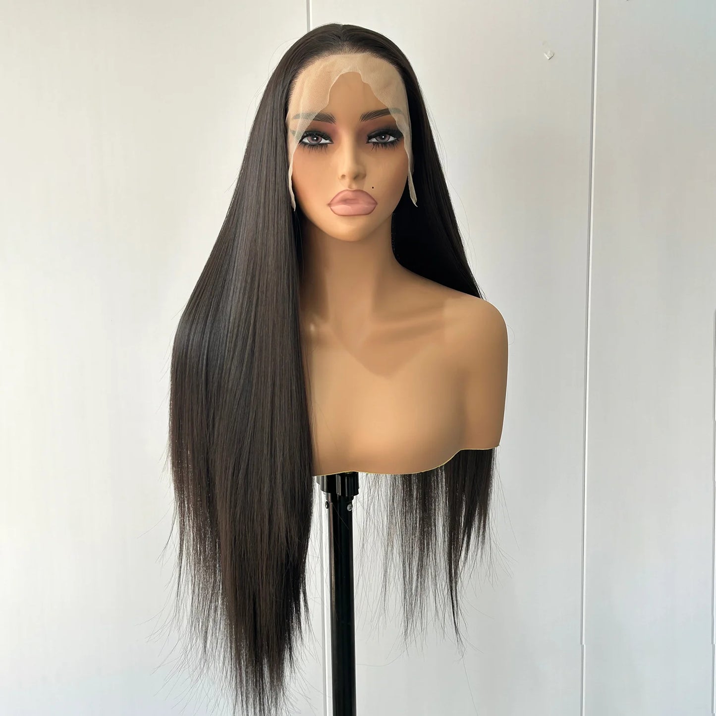 Dark Brown Long Silky Straight Synthetic Free Part Chocolate Brown Brunette Natural Heat Resistant Fiber Wigs for Women Daily