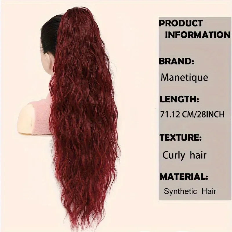 28 Inch Long Ponytail Extension Curly Wavy Claw Clip on Fake Pony Tail Hair Piece Natural Fluffy Synthetic Horse Tail for Women
