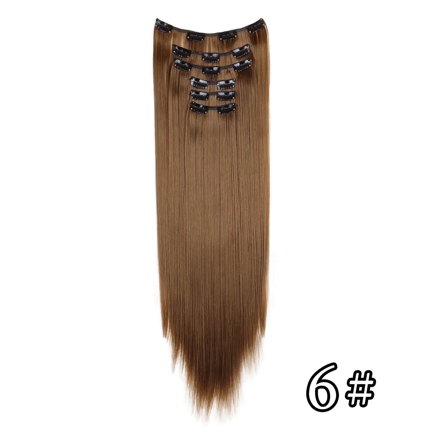 6Pieces/Set Synthetic 24Inch Long Straight Hair Extension Silky Hairpiece for Women
