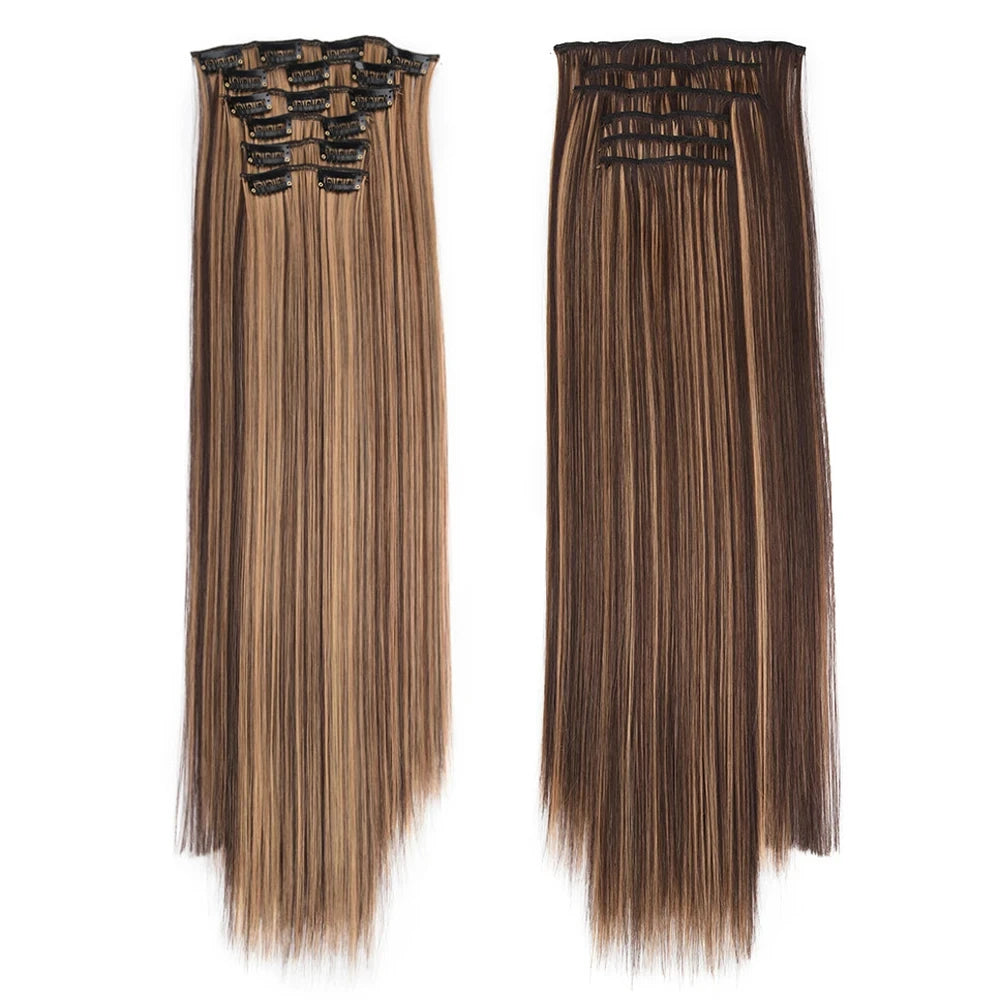 Clip in Hair Extensions Synthetic 24Inch Long Invisible Natural Straight 6 PCS Thick Seamless Clip on Hair Extensions for Women