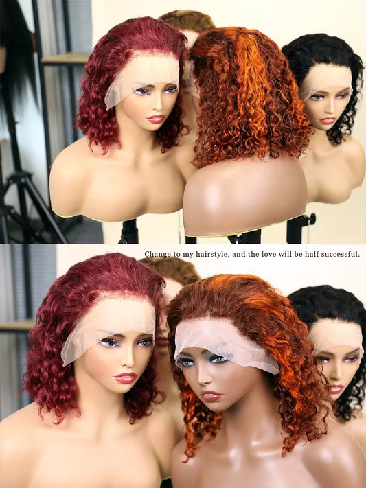 200% Density P4350 427 99j 1B Colored Burgundy Short Deep Water Wave 13x4 Lace Front Wigs Brazilian Short Bob 100% Human Hair