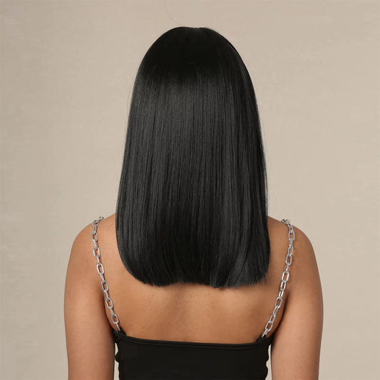 Straight Black Bob synthetic wig with straight bangs mid-length cosplay wig Ladies natural hair Daily high temperature silk wig