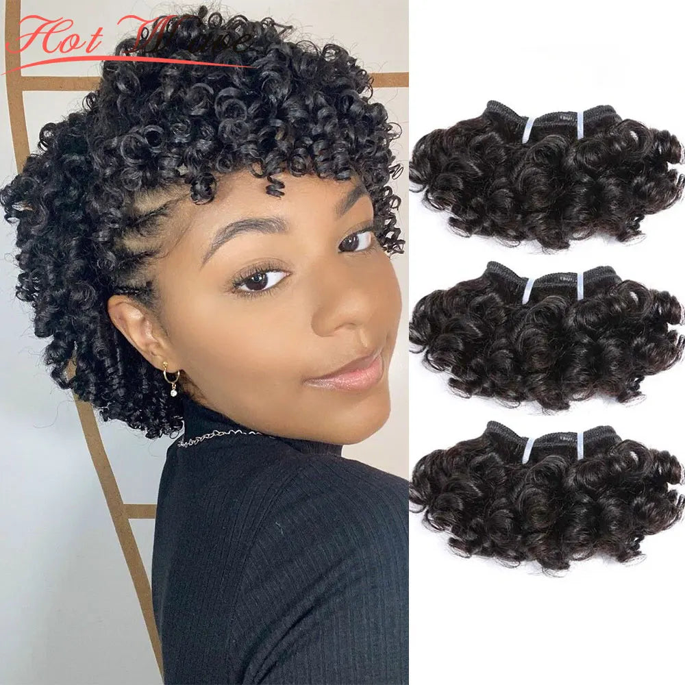 Brazilian Bouncy Curly Hair Extensions Human Hair Bundles 6inch Short Length Remy 100% Human Hair Bundles Short Curly for Women