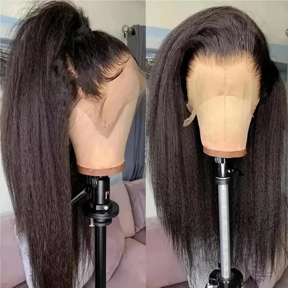 100% Burmese Human Hair Kinky Straight Wigs Transparent Lace 13x6 Lace Frontal Wigs Preplucked Hairline Lace Closure Wigs Cheap