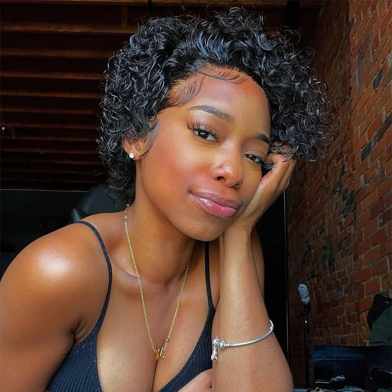 Pixie Cut Wig Kinky Curly Human Hair Wig Honey Blonde Burgundy Colored Short Curly Bob Wigs Pre plucked 13x1 Lace Frontal Wigs