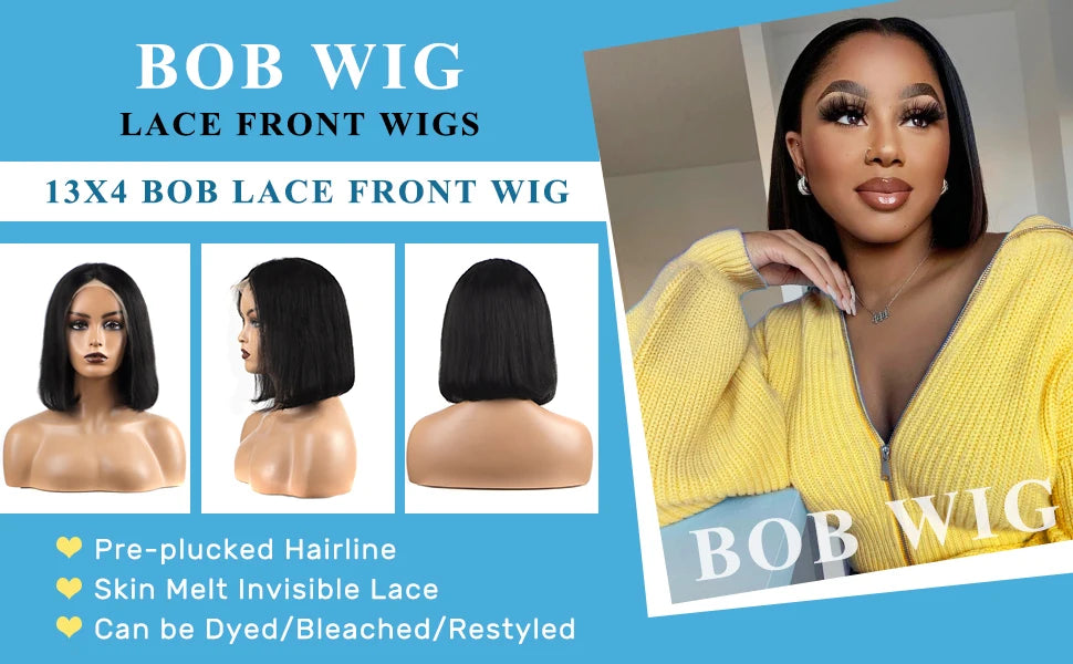 Glueless Bob Hair Wig Human Hair Ready To Wear Straight Transprent 13x4 Lace Closure Wigs For Women Glueless Wigs Human Hair