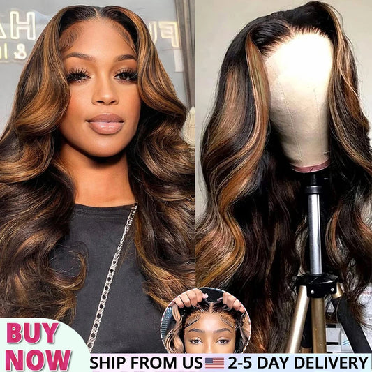 Wear And Go 9x6 Glueless Wigs Human Hair 1B/30 Highlight Wig Body Wave Human Hair Wigs For Women Pre Plucked Bleached Knots