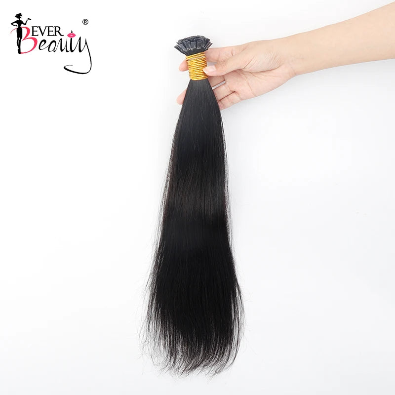 Straight K Tip Fusion Hair Extension Human Hair Hair Bundle Keratin Flat Tip Hair Extensions Microlinks Black Women EverBeauty