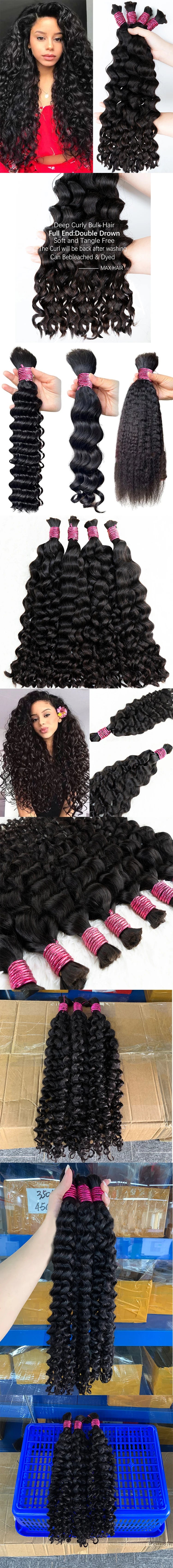 100% Real Remy Human Hair Bulk No Weft Hot Selling Black Curly Human Hair Extensions No Weft Hair Weaving for Braiding