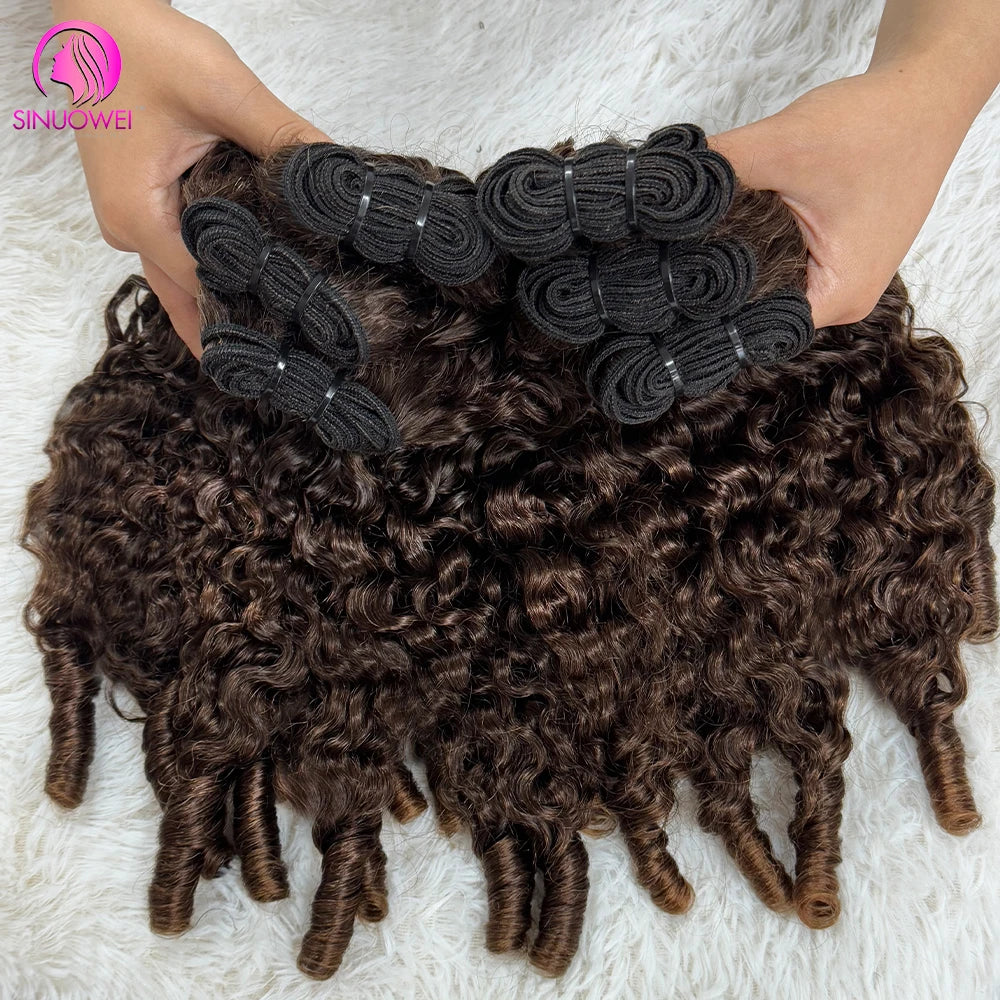 12A Burmese Curly Bundles Brown Pixie Curls Raw Hair 100% Human Hair Natural Curly Hair Weave Hair Extensions For Women Color #4
