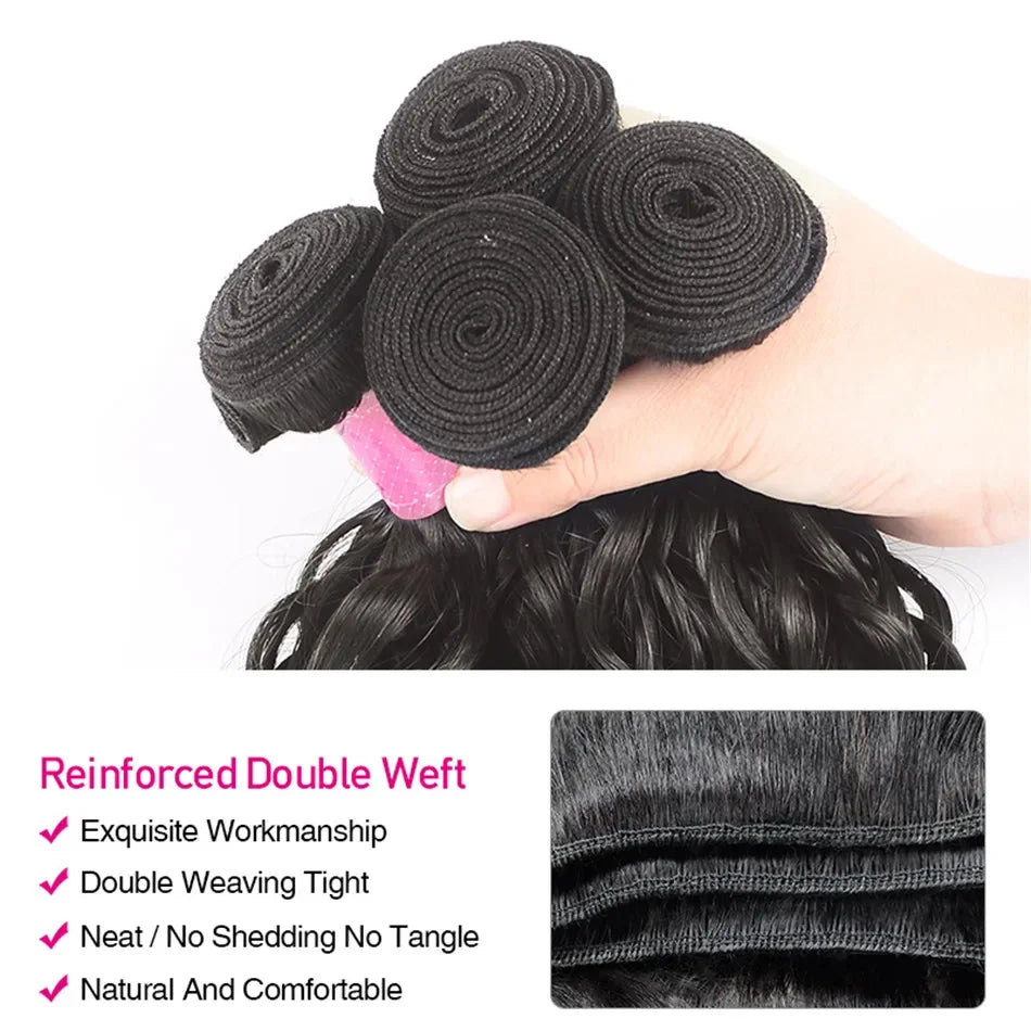 UNice Hair Water Wave 3/4 Bundles with 13x4 Lace Frontal Virgin Human Hair Bundles Can Make 250% Water Wave Lace Fro Wig