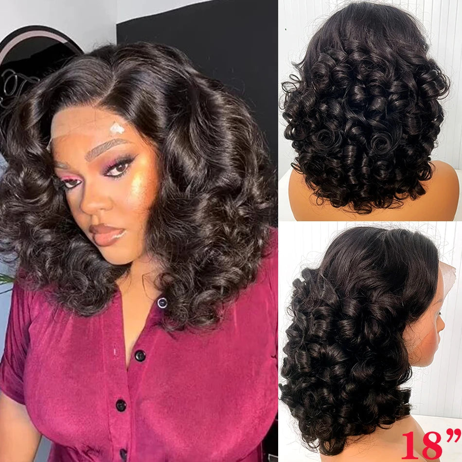 100% Raw Brazilian Virgin Hair Double Drawn Bouncy Wave 13x4 Lace Frontal Wig 250% Density 4X4 HD Lace Closure Wear And Go Wigs