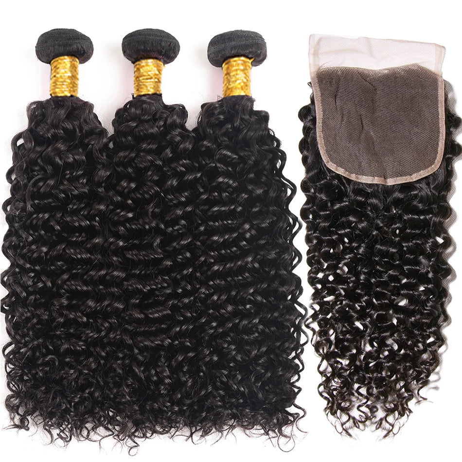 Brazillian Kinky Curly Hair Bundles With Closure Remy Human Hair Weave 3 Bundles with Closure Human Hair Extension capelli umani