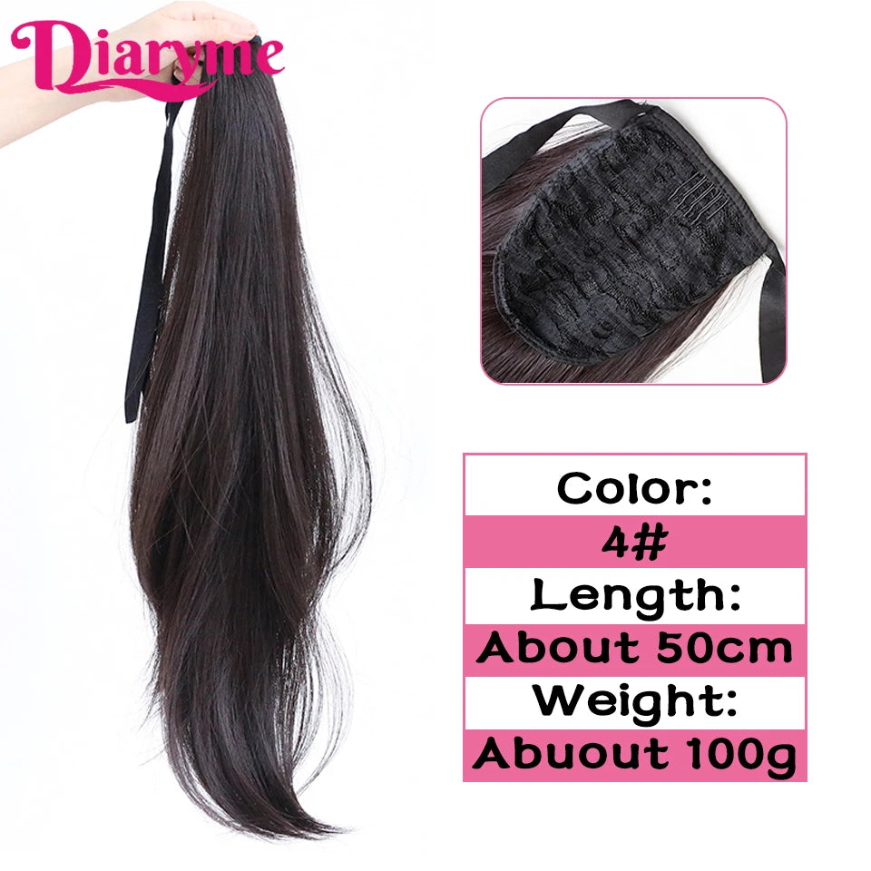 Synthetic Hairpiece Long Ponytail Hair Extensions Black Brown Wigs For Women Heat Reistan Pony Tail Fake Hair Clip In Ponytail