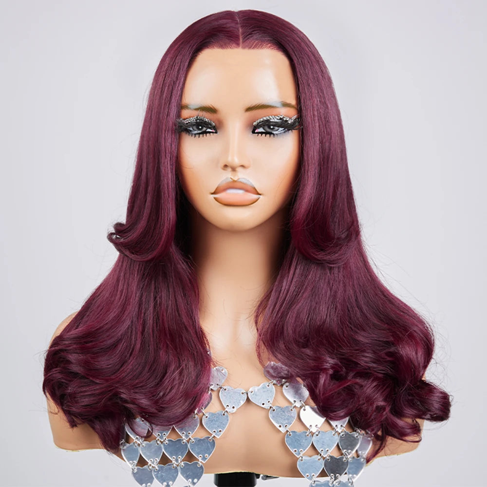 250 Density Dark Burgundy 9x6 Glueless Wigs Human Hair Ready To Wear Brazilian Colored Layer Cut Body Wave Wig Pre Cut Lace