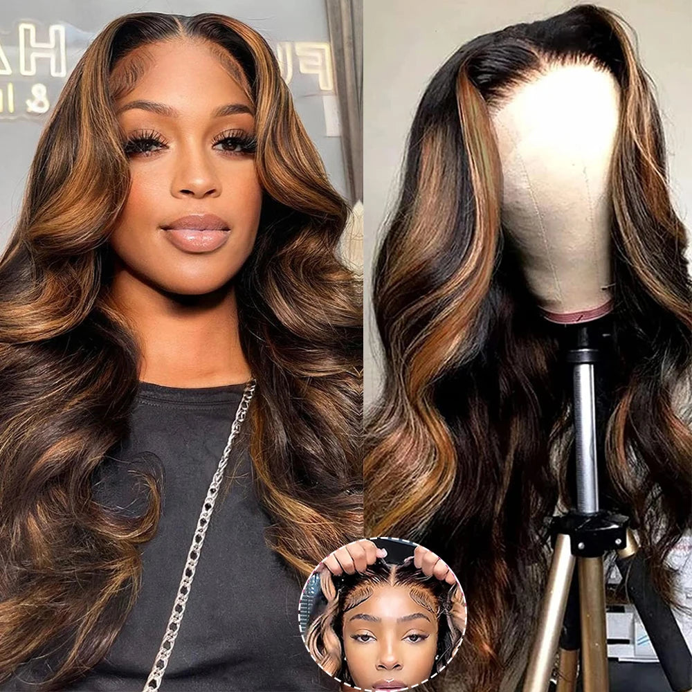 Wear And Go 9x6 Glueless Wigs Human Hair 1B/30 Highlight Wig Body Wave Human Hair Wigs For Women Pre Plucked Bleached Knots