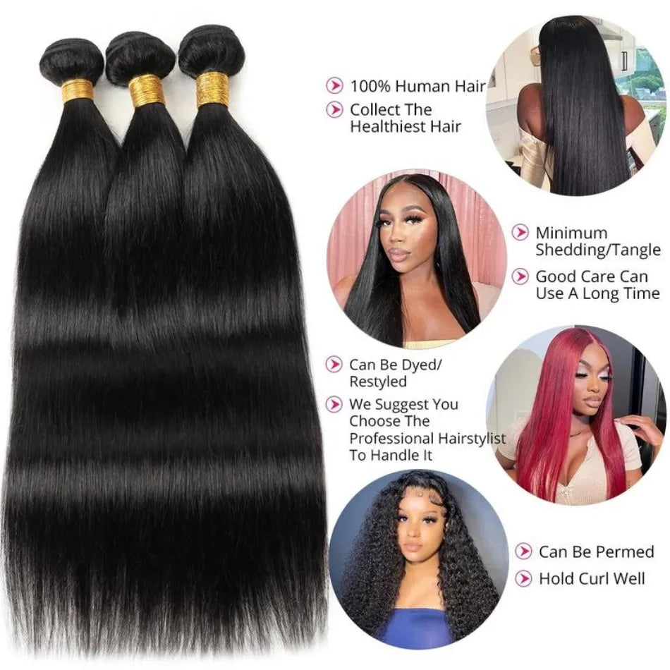 Straight Human Hair Bundles Brazilian Hair Bundle 100% Human Hairs 10-32 Inch Natural Color For Black Women Remy Hair Extensions