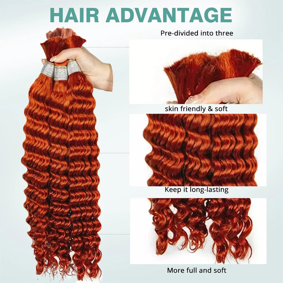 V Beauty Human Hair for Braiding Deep Wave #27 Honey Blonde Bulk Human Hair Bundles No Weft Hair Bulk for Women Hair Extensions