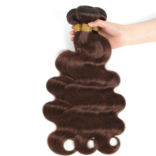 Brown Body Wave Bundles Human Hair Brazilian Hair Weave Bundles 1/3/4 PCS Human Hair Bundles #4 Brown 100% Remy Hair Extensions